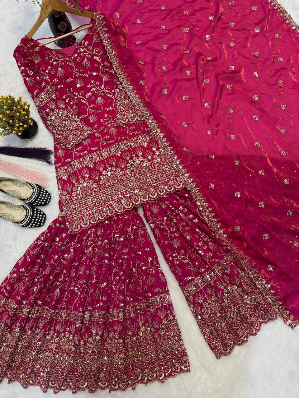 Terracotta Orange Couture Sharara Set - Festive Wear